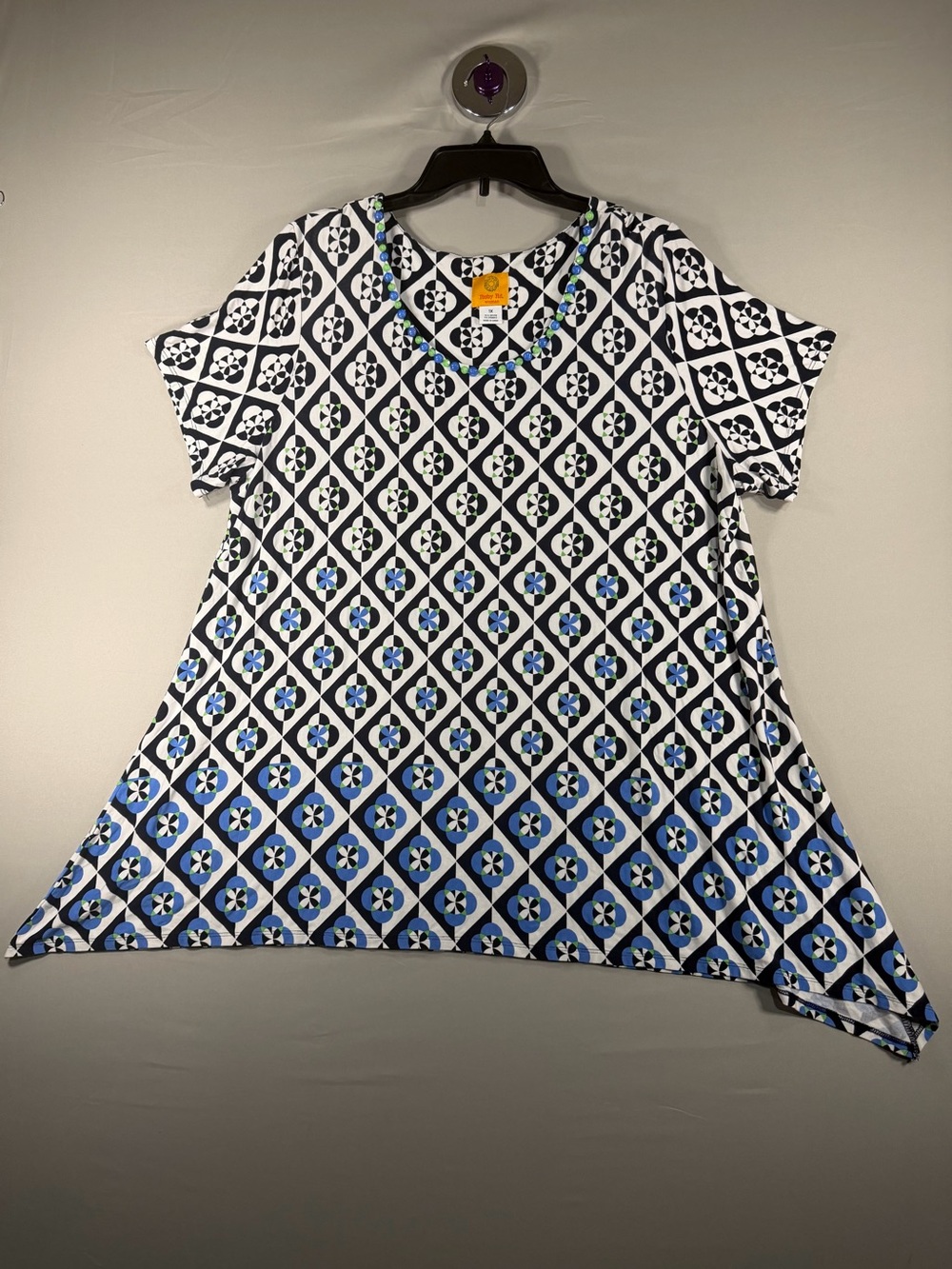 Ruby Rd. Blue & White Geometric V-Neck Tunic